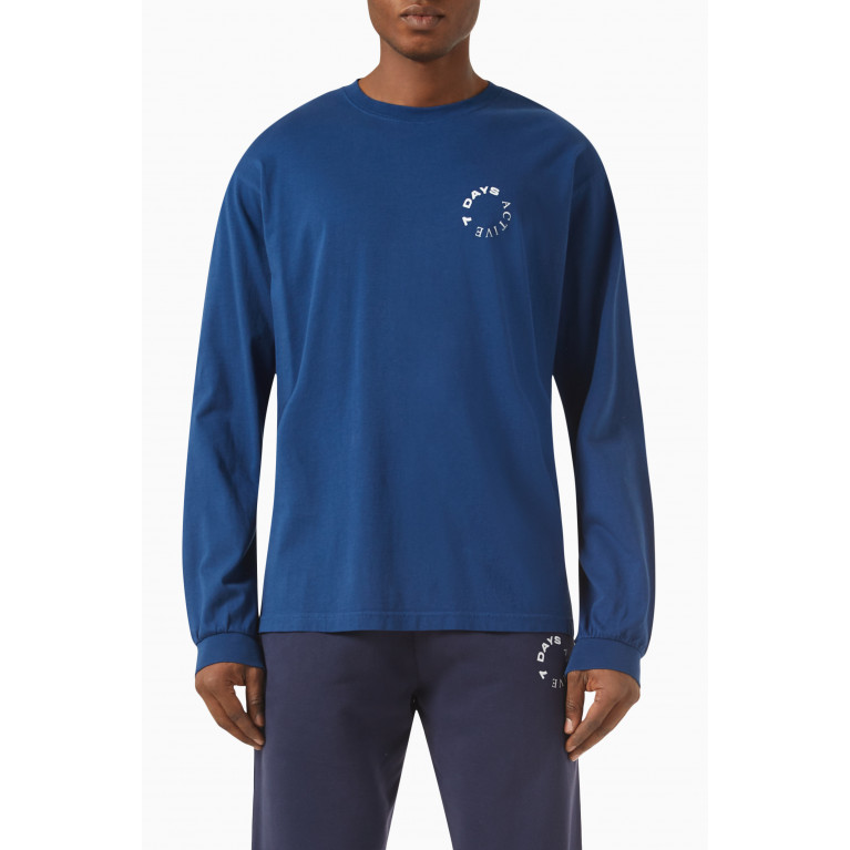 7 DAYS ACTIVE - Long-sleeve Oversized T-shirt in Organic Cotton-jersey Blue