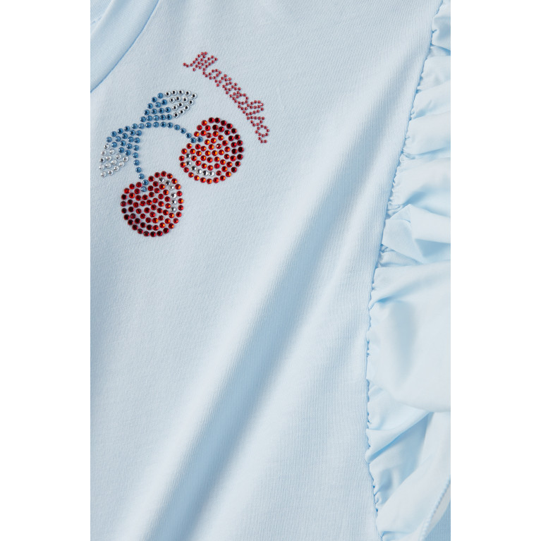 Monnalisa - Cropped Cherry T-shirt in Cotton Blue