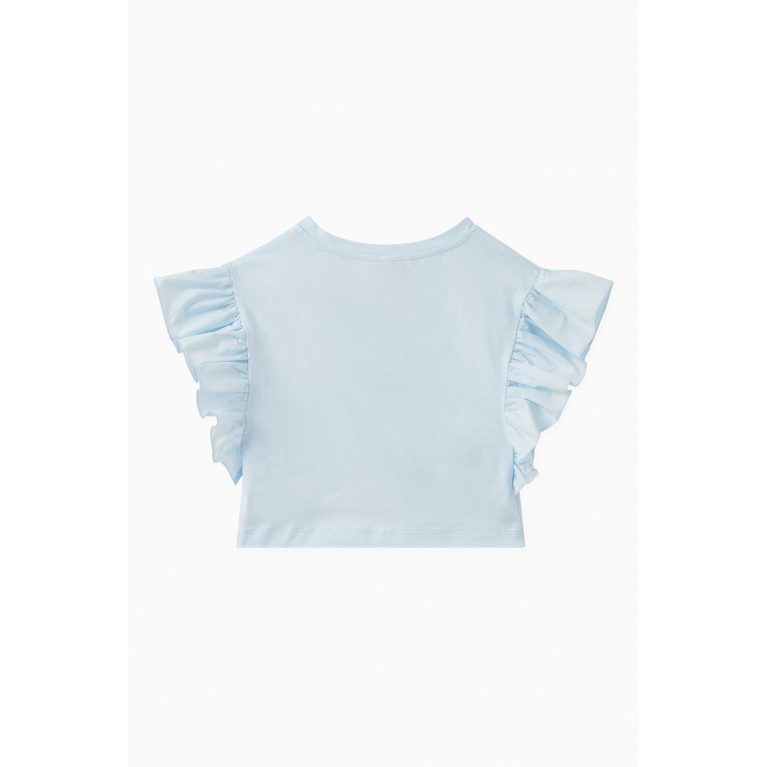 Monnalisa - Cropped Cherry T-shirt in Cotton Blue