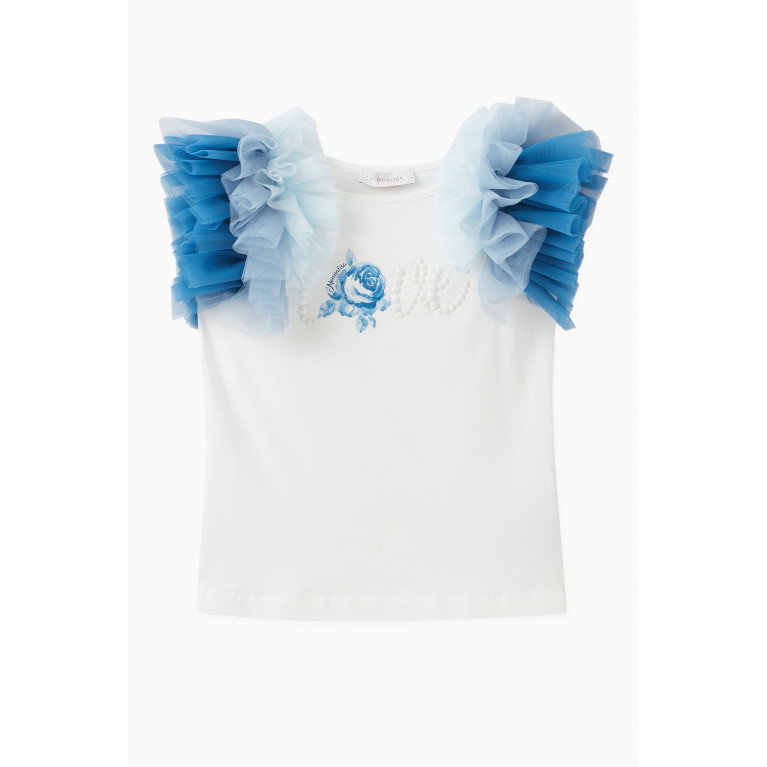 Monnalisa - Ruffled Pearl T-shirt in Cotton