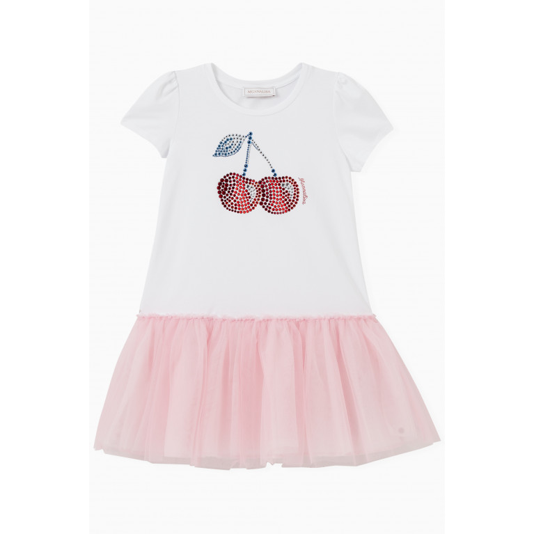 Monnalisa - Cherry Dress in Cotton & Tulle Pink