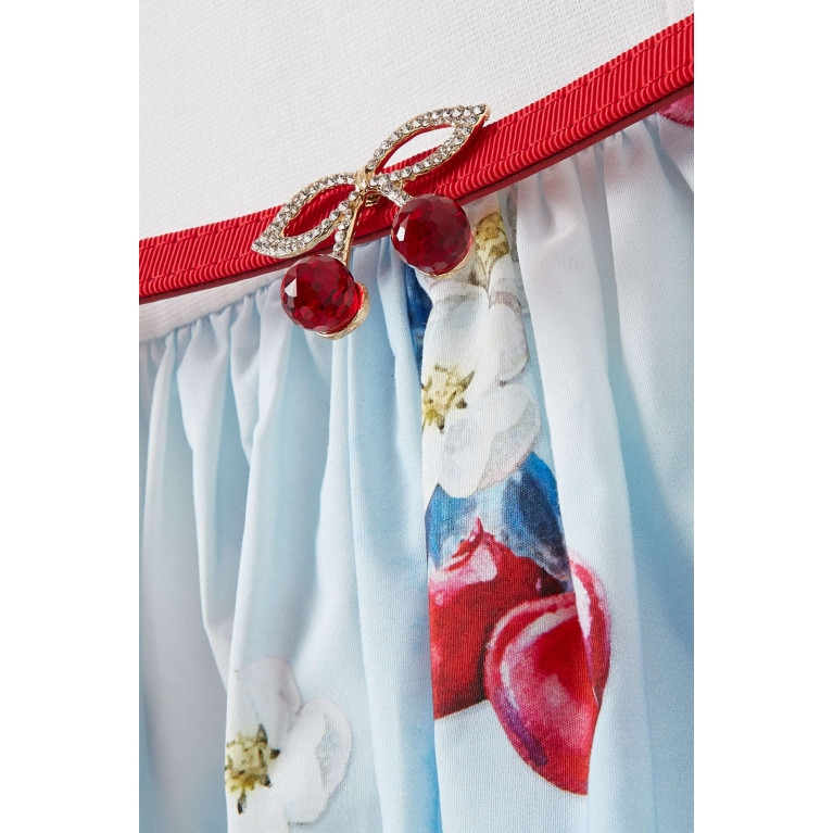 Monnalisa - Ruffled Cherry Dress in Cotton Blue