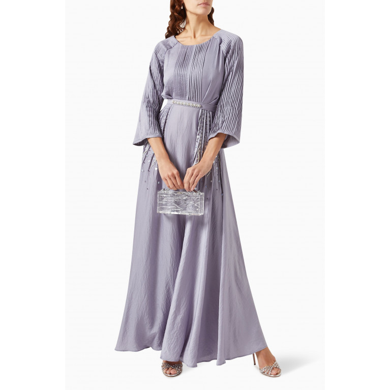 Suzy Matar - Embellished Pleated Maxi Dress in Crepe