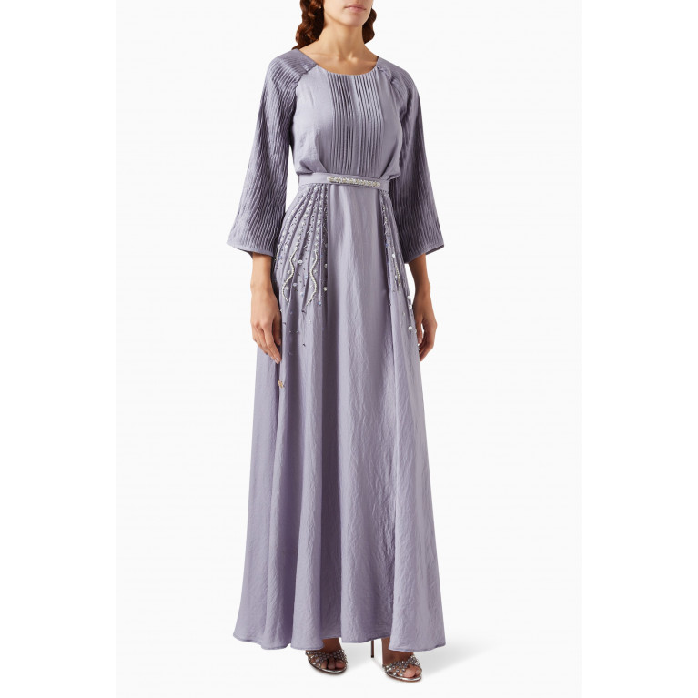 Suzy Matar - Embellished Pleated Maxi Dress in Crepe