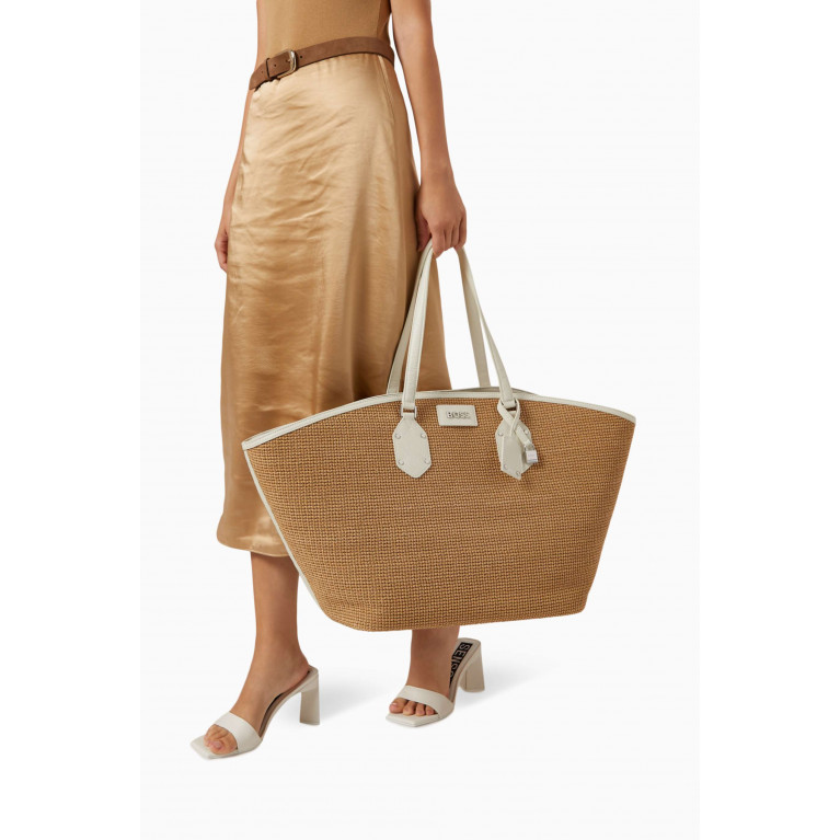 Boss - Ivy Top Handle Tote Bag in Raffia & Leather