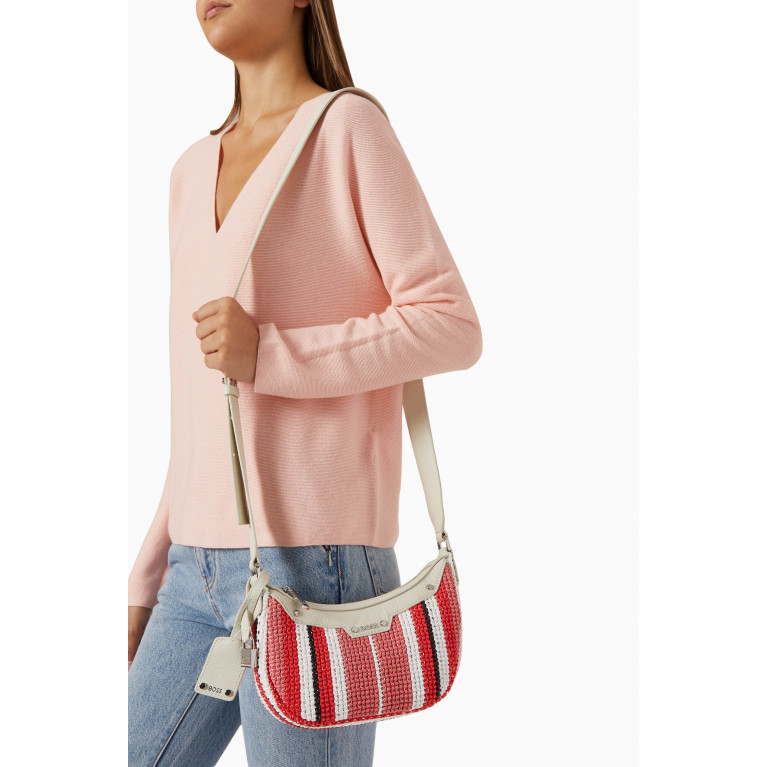 Boss - Small Ivy Striped Zip Shoulder Bag in Raffia