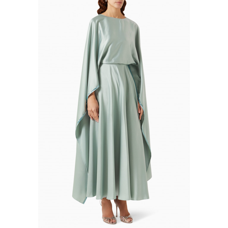 Serrb - Cape-sleeve Maxi Dress in Satin