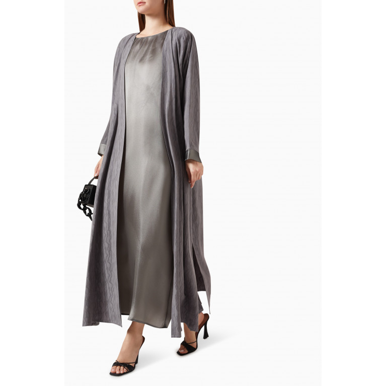 By Amal - Textured Cracks Abaya Set in Linen & Organza Grey