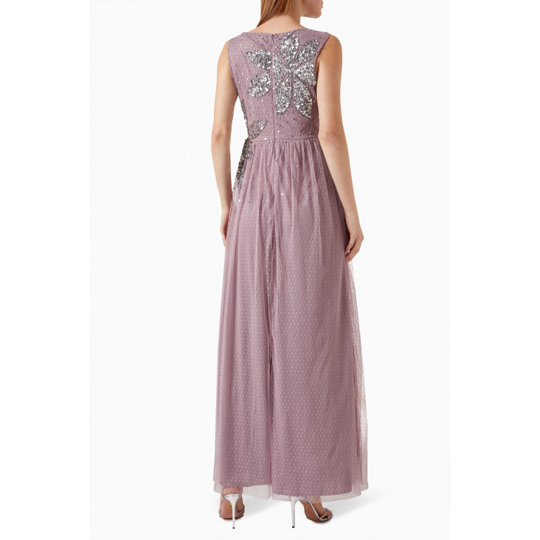 Maya - Floral-embroidered Maxi Dress in Dotted Mesh