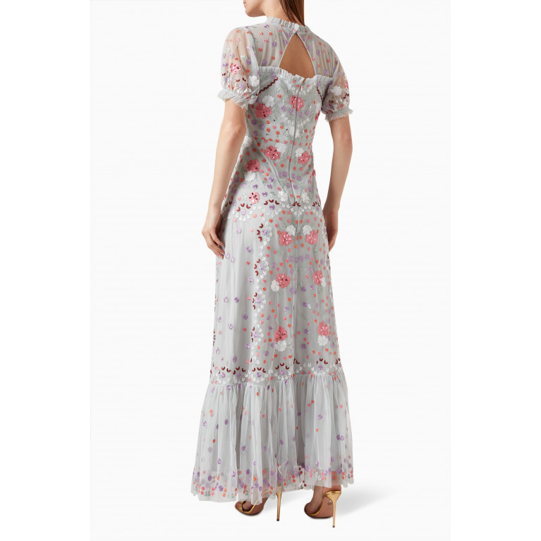 Maya - Puff-sleeve Floral-embroidered Maxi Dress