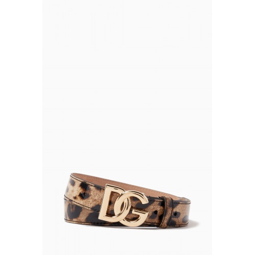Dolce & Gabbana - x KIM Belt with DG Logo in Leopard-print Glossy Leather, 25mm