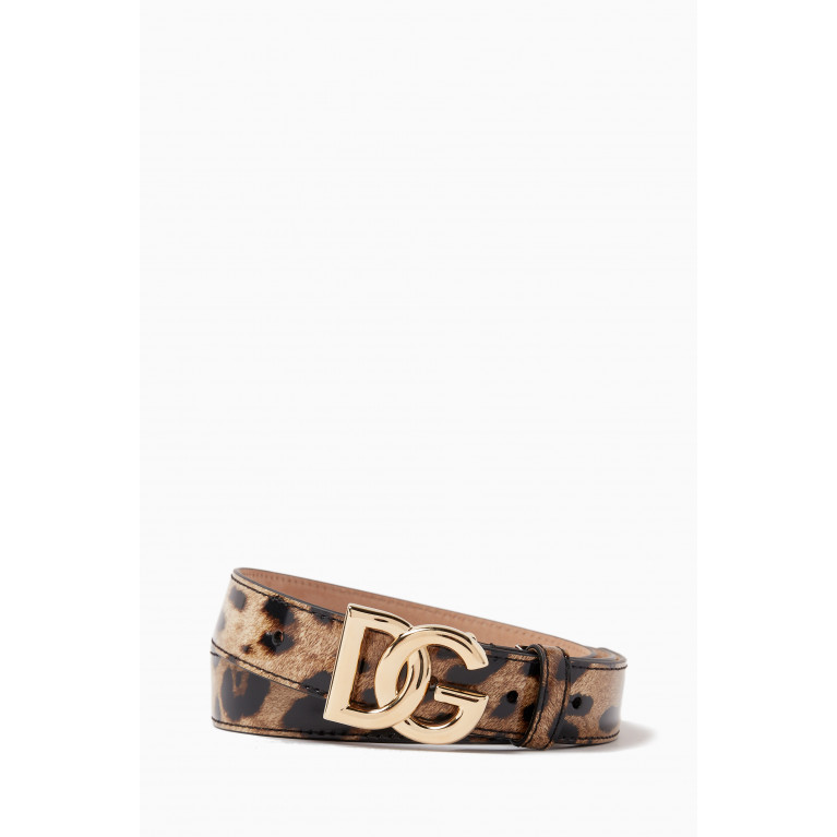 Dolce & Gabbana - x KIM Belt with DG Logo in Leopard-print Glossy Leather, 25mm