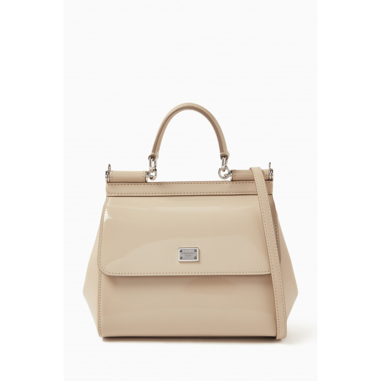 Dolce & Gabbana - Small Sicily Top-handle Bag in Patent Leather Neutral
