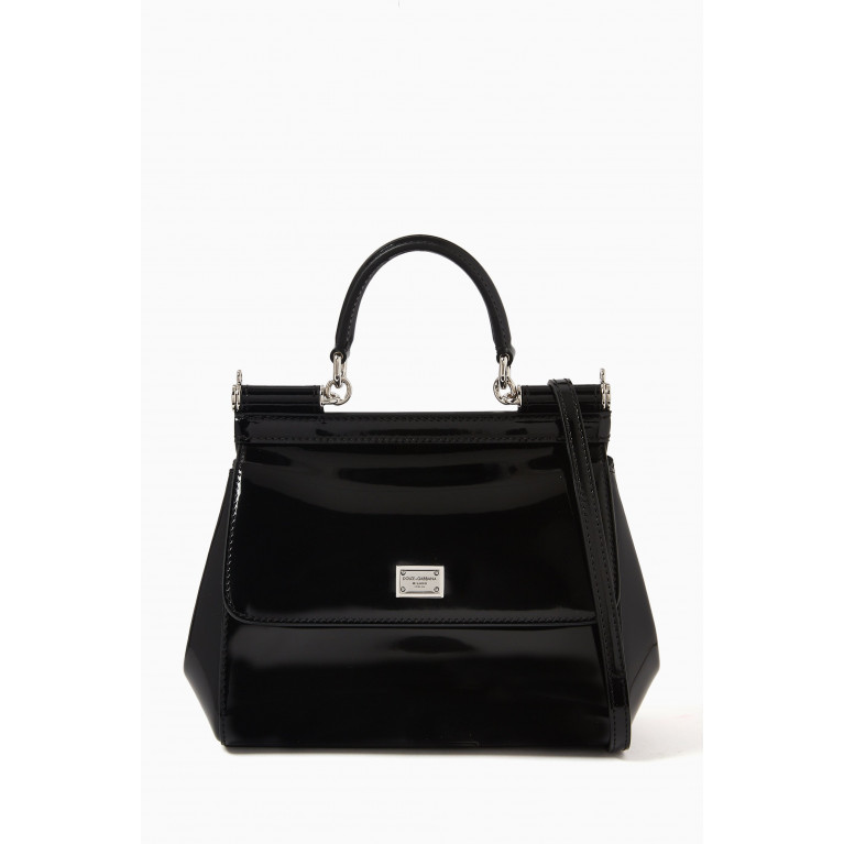 Dolce & Gabbana - Small Sicily Top-handle Bag in Patent Leather Black
