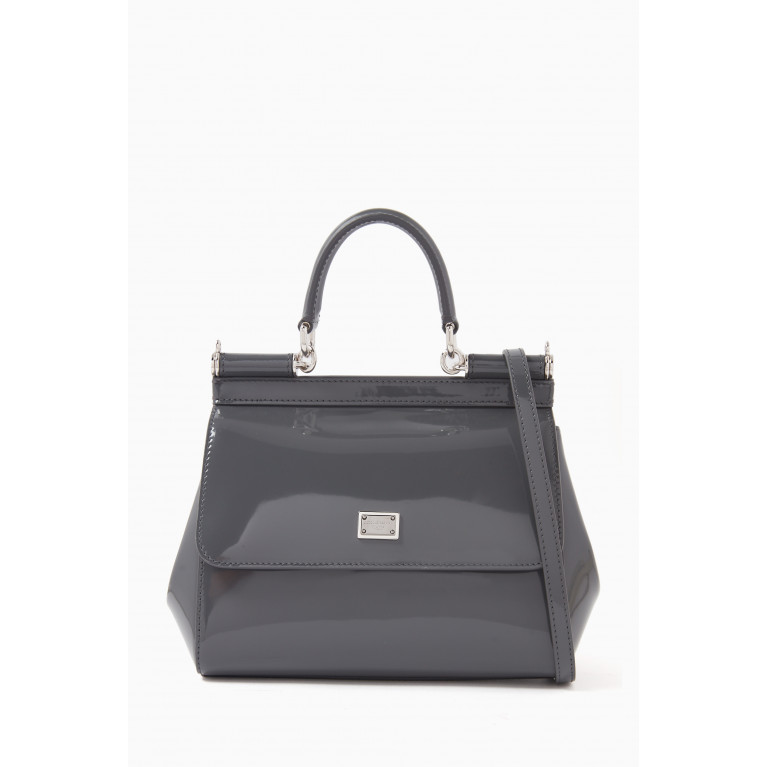 Dolce & Gabbana - Small Sicily Top-handle Bag in Patent Leather Grey