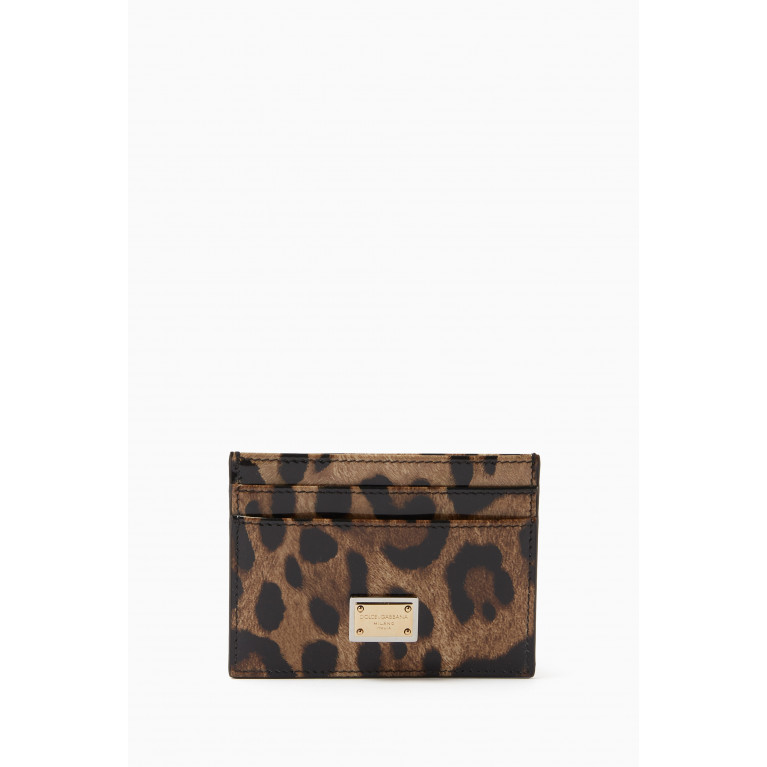 Dolce & Gabbana - DG Plaque Cardholder in Leopard-print Calfskin Leather