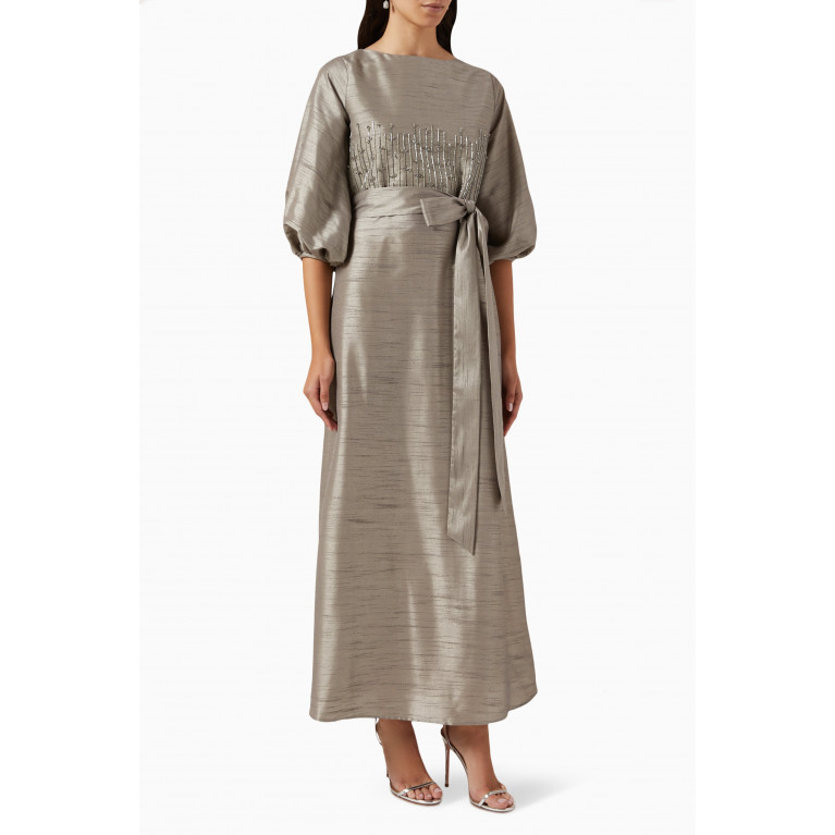 HQ by Homa Q - Embellished Maxi Dress in Raw Silk