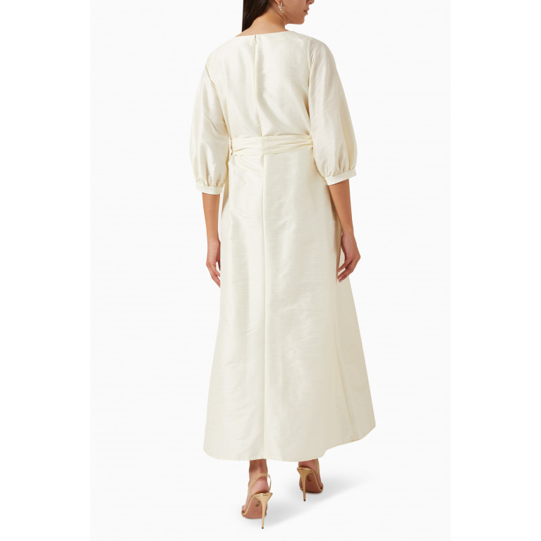 HQ by Homa Q - Belted Balloon-sleeve Maxi Dress in Silk
