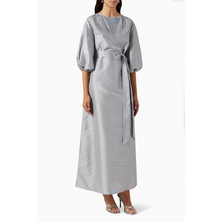 HQ by Homa Q - Bead-embellished A-line Maxi Dress in Raw Silk