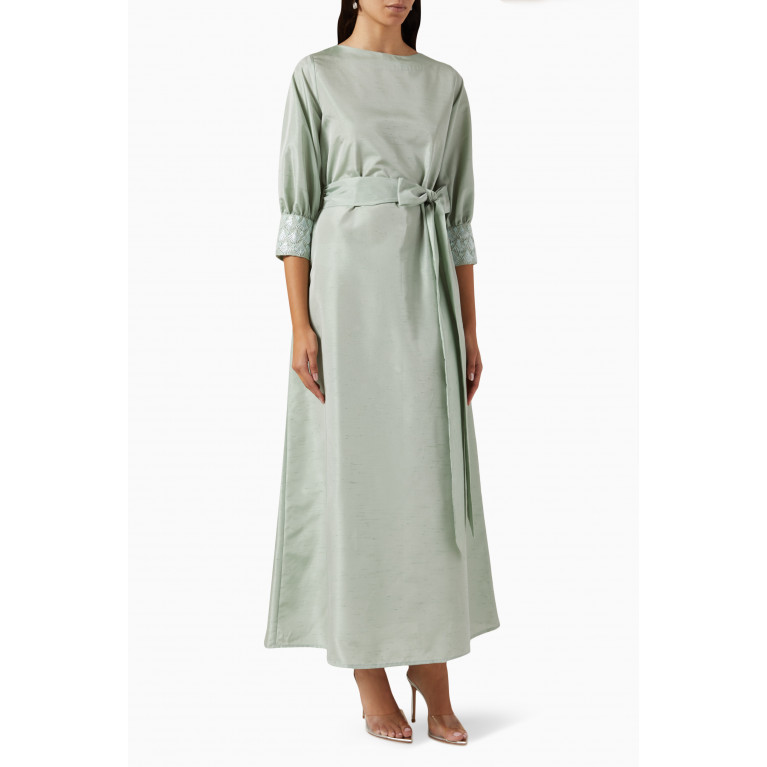 HQ by Homa Q - Bead-embellished A-line Maxi Dress in Raw Silk