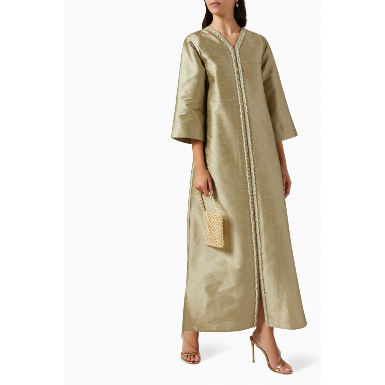 HQ by Homa Q - Bead-embellished Straight-cut Maxi Dress in Raw Silk