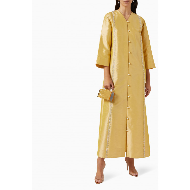 HQ by Homa Q - Bead-embellished Straight-cut Maxi Dress in Raw Silk