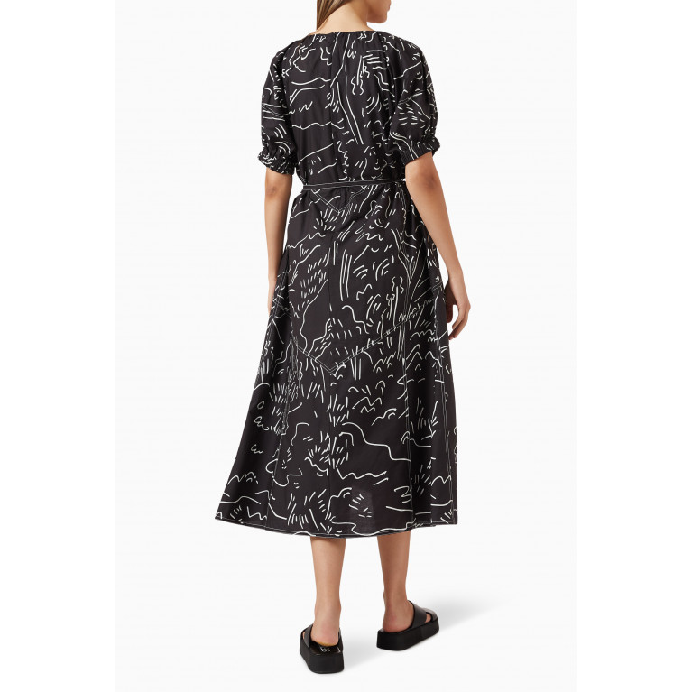 Lovebirds - Abstract Print Midi Dress in Cotton