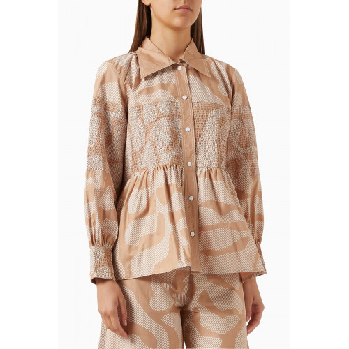 Lovebirds - Printed Ruched Shirt in Cotton