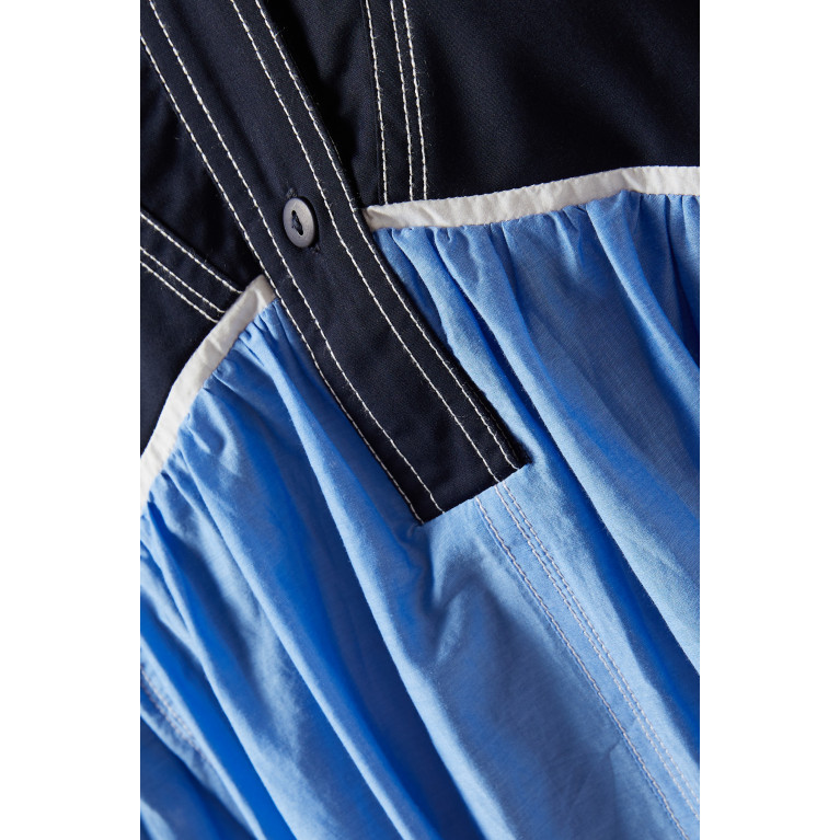 Lovebirds - Colour-block Tiered Shirt Dress in Cotton-silk Blend Blue