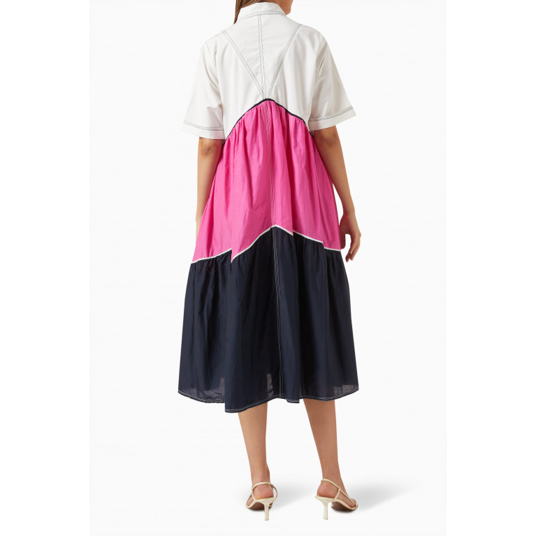 Lovebirds - Colour-block Tiered Shirt Dress in Cotton-silk Blend Multicolour