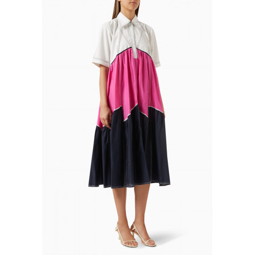 Lovebirds - Colour-block Tiered Shirt Dress in Cotton-silk Blend Multicolour