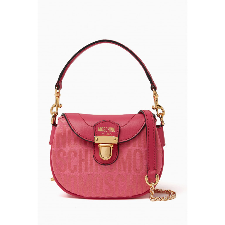 Moschino - Small Logo Shoulder Bag in Leather & Jacquard Nylon Pink