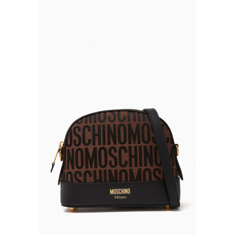 Moschino - Logo Small Crossbody Bag in Jacquard Brown