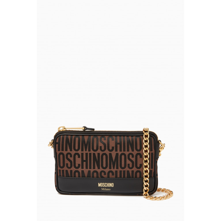 Moschino - Small Logo Camera Bag in Jacquard Brown