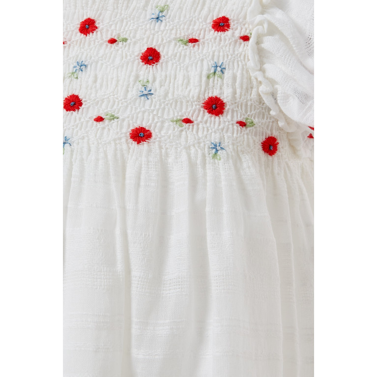 Tartine et Chocolat - Floral-embroidered Frill Dress in Cotton