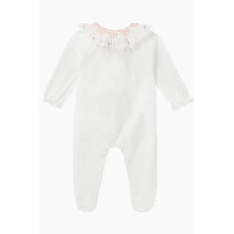 Tartine et Chocolat - Floral-embroidered Sleepsuit in Cotton White