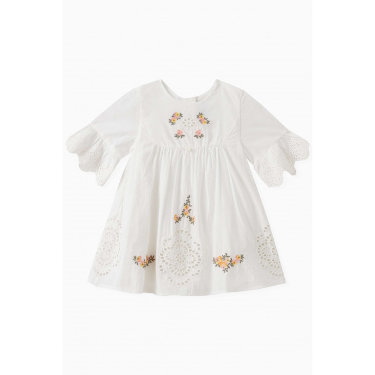 Tartine et Chocolat - Embroidered Floral Dress in Cotton White