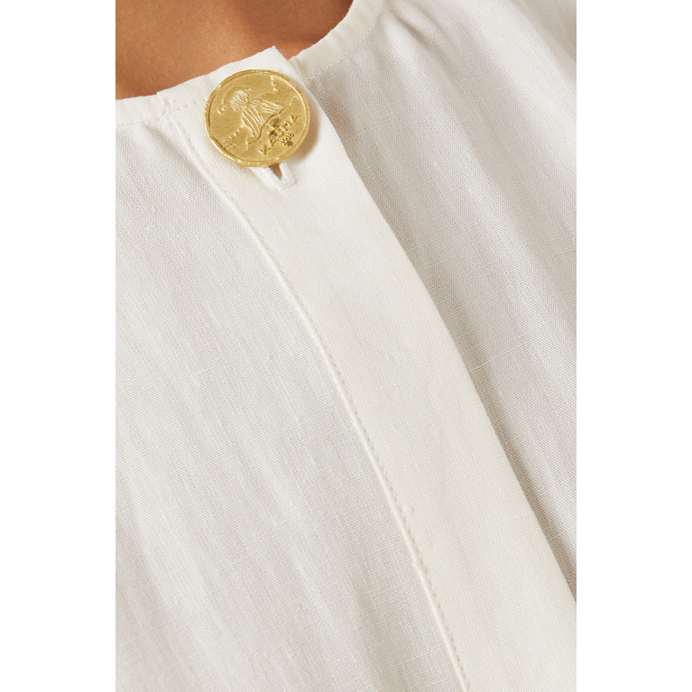 Le Kasha - Helwan Puff Sleeve Midi Dress in Linen White