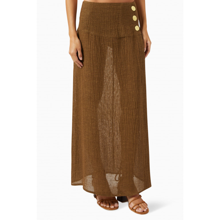 Le Kasha - Buttoned Maxi Skirt in Linen