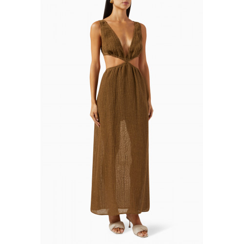 Le Kasha - Cut-out Dress in Linen Green