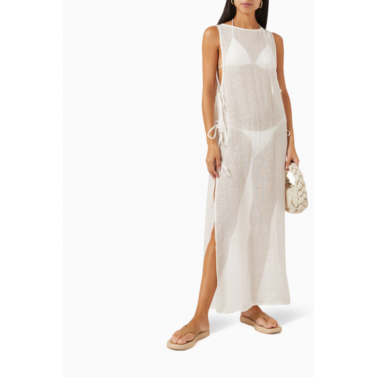 Le Kasha - Jarajus Very Light Maxi Dress in Linen White