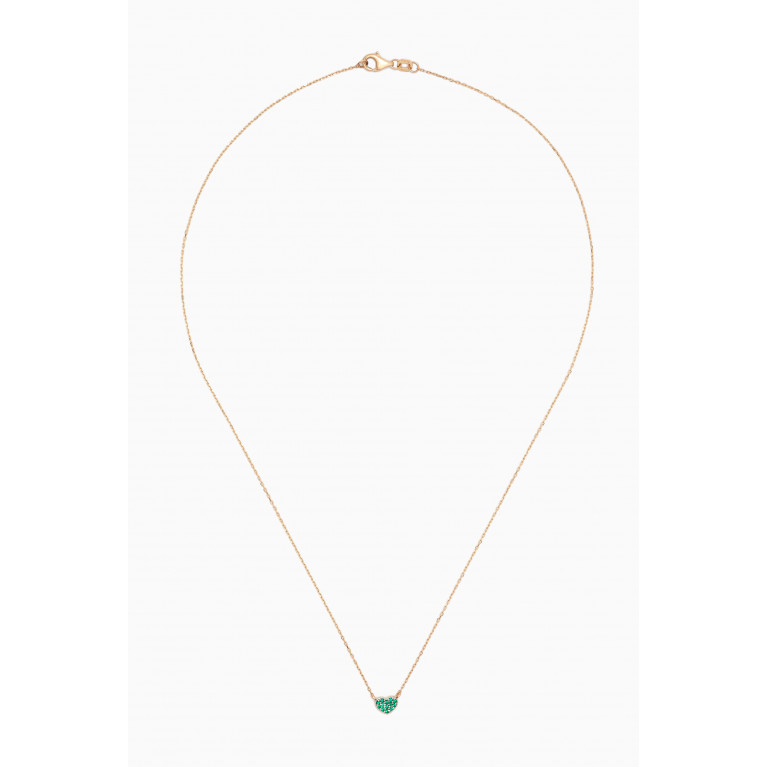 NASS - Mini Pavé Emerald Heart Pendant Necklace in 14kt Gold Green