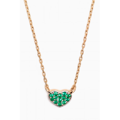 NASS - Mini Pavé Emerald Heart Pendant Necklace in 14kt Gold Green