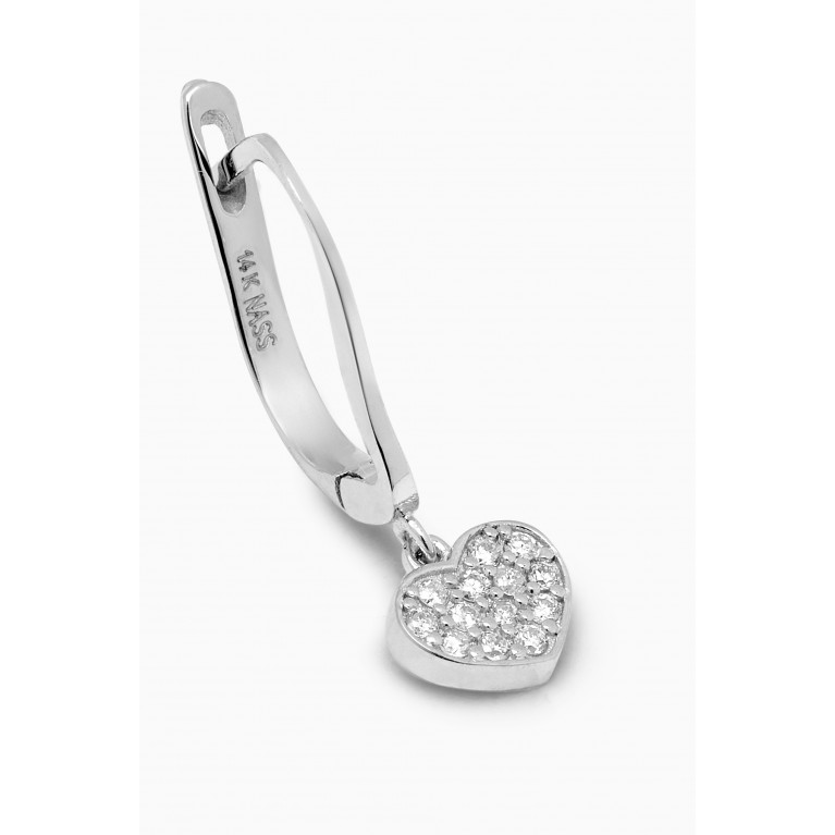 NASS - Mini Pavé Diamond Heart Huggies in 14kt White Gold Silver