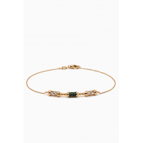 NASS - Triple Barrel Emerald & Diamond Chain Bracelet in 14kt Gold Yellow