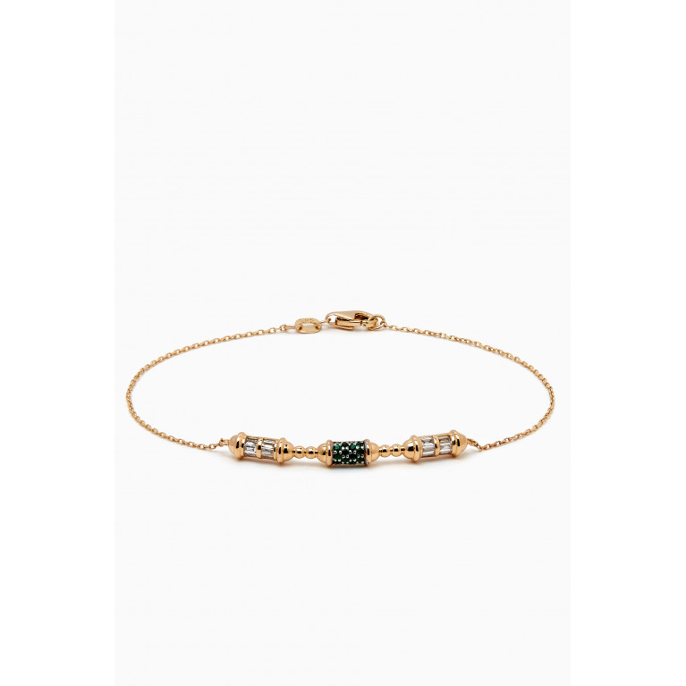 NASS - Triple Barrel Emerald & Diamond Chain Bracelet in 14kt Gold Yellow