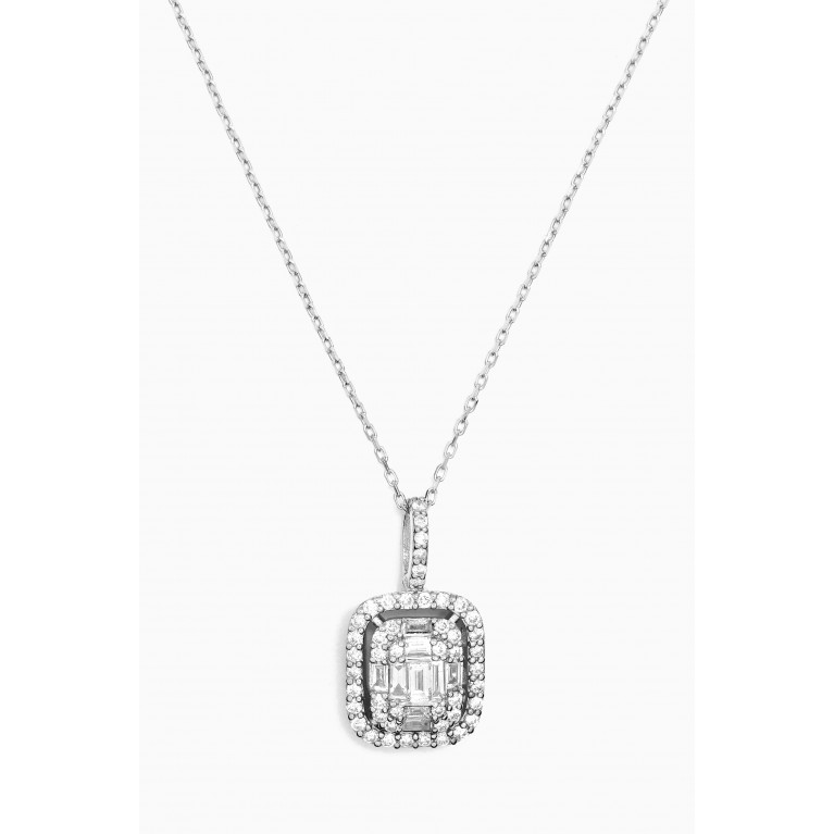 NASS - Mystery Set Double Frame Diamond Pendant Necklace in 14kt White Gold Silver