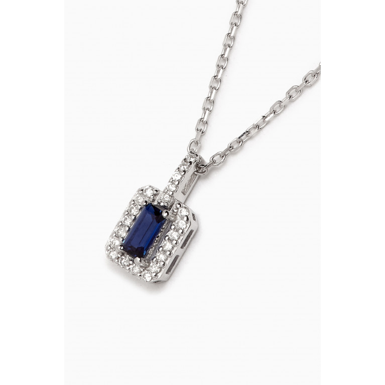 NASS - Mystery Set Single Frame Sapphire & Diamond Pendant Necklace in 14kt White Gold Silver
