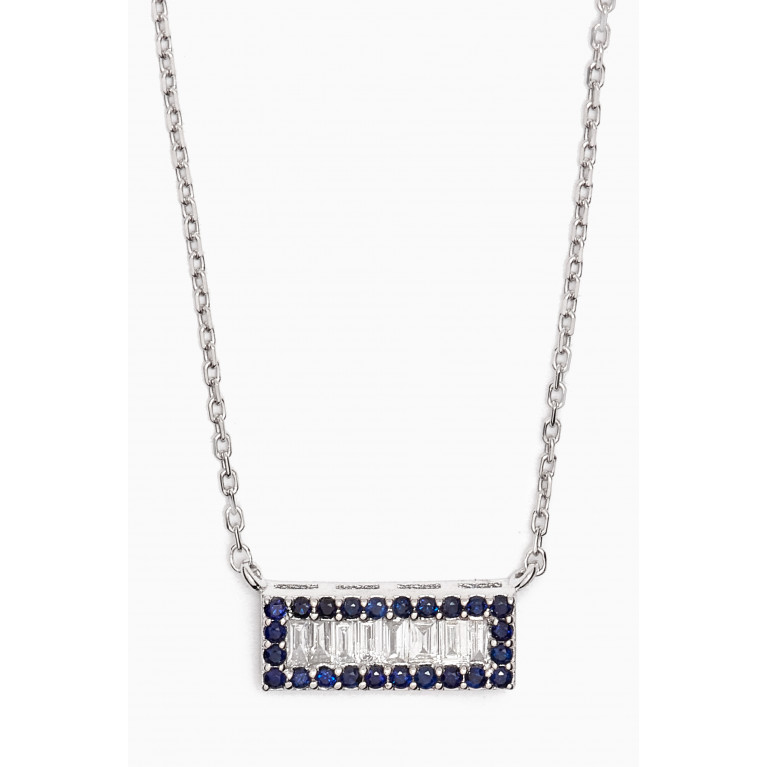 NASS - Sapphire & Diamond Plaque Pendant Necklace in 14kt White Gold Silver