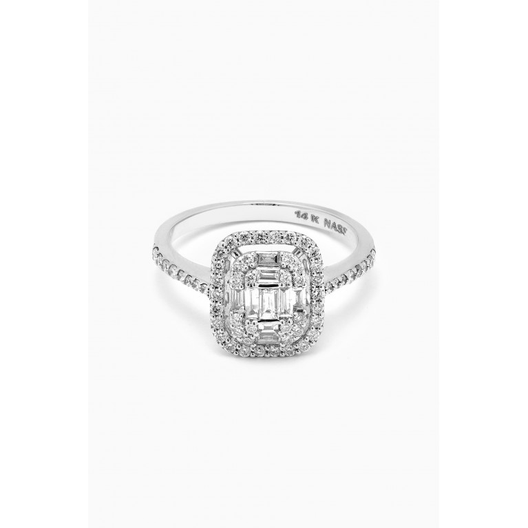 NASS - Mystery Set Double Frame Diamond Ring in 14kt White Gold Silver